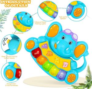 Giocattolo pianoforte per bambini da 6 a 12 mesi - Elefante educativo multifunzionale con luci, suoni di animali e musica - Product Image 3