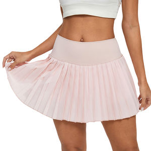 Pileli Yüksek Belli Yoga Spor Eteği - Badminton/Tenis İçin Tesettür Tasarım Yazlık Günlük Parlak Spandeks/Polyester Midi - Product Image 1