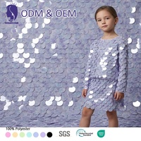 Tissu en dentelle de tulle brodé de grandes paillettes certifié GRS, 40 mm, violet multicolore, pour robe de mariée européenne