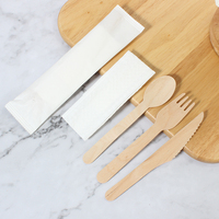 Vente chaude Ensemble de couverts en bois jetables écologiques biodégradables recyclés portables pour les voyages avec couteau fourchettes cuillères TAKPAK WZCJ