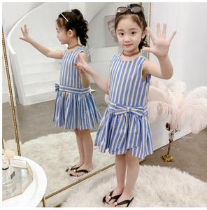 Nuevos Productos: Vestido de Verano para Niña, Estilo Preppy, con Rayas, Hombros Descubiertos, Lazo de Princesa, Algodón Transpirable, de China - Product Image 1