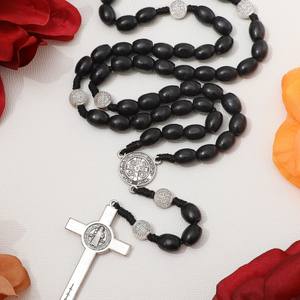 Chapelet catholique en bois avec perles, croix, Jésus, saint, christianisme, cadeau pour Pâques, église - Product Image 1