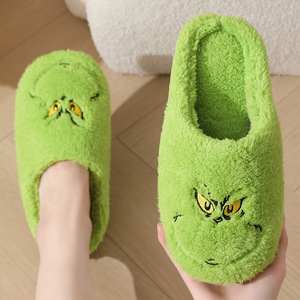Thick Warm and Soft Grinch Themed Christmas Polyester <b>Slippers</b> Winter Indoor Footwear Factory - Product Image 2