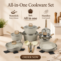 21 PCS Set Peralatan Masak Logam Klasik Casserole Panci Saus Wajan Penggorengan Panci Pancake Pengukus Aksesoris Lapisan Marmer Anti Lengket