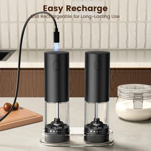 Molinos de Sal y Pimienta Automáticos y Manuales con Ajuste de Grosor, Juego de Molinillos por Gravedad con Base, Venta al Por Mayor - Product Image 4