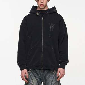 Custom Heavyweight <b>Zip</b>-<b>Up</b> <b>Hoodie</b> for <b>Men</b> Streetwear <b>Black</b> Y2K with 100% Cotton Winter Season Letter Pattern Hooded Collar - Product Image 2