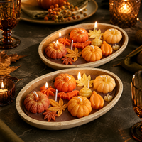 Arovi - Ensemble de bougies citrouille d'Halloween personnalisées, bougies parfumées d'automne avec plateau en bois et pot citrouille en verre pour la décoration des fêtes