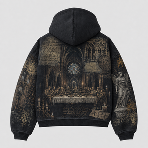 Sweat à capuche zippé en coton gaufré avec motif artistique Renaissance, coupe courte et ample, manches à empiècements, style streetwear, personnalisé pour homme - Product Image 2