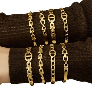 Brazalete de Cadena de Acero Inoxidable Chapado en Oro de 18K con Eslabones Geométricos para Mujer, Joyería de Regalo - Product Image 3