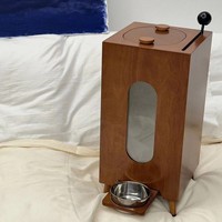 Meuble de Luxe Moderne en Bois pour Nourrisseur d'Animaux avec Fenêtre Transparente et Gamelle Surélevée |   Meubles pour animaux de compagnie en noyer pour chats et chiens