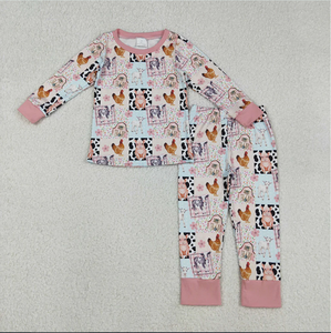 Listo para Enviar, Conjunto de Pijamas para Niñas con Estampado de Animales de Granja GLP2805, Ropa de Otoño - Product Image 4