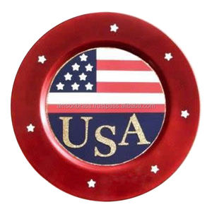 Assiette de chargeur imprimée du fabricant Décoration intérieure Drapeau des États-Unis Impression ronde Assiettes de chargeur en métal - Product Image 1
