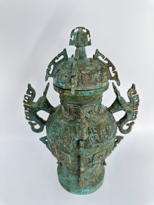 Di prima classe reliquia culturale nazionale bronzo Lei (antico vino cinese contenitore di acqua) elefante-testa orecchie bestia-maschera modelli - Product Image 3