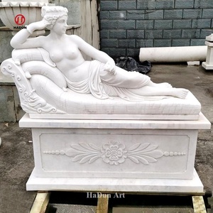 Jardín al aire libre Tamaño real Piedra natural Mármol blanco Señora desnuda Escultura acostada - Product Image 6