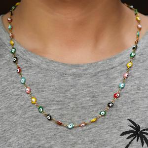 Collar de Cadena de Acero Inoxidable de 6mm con Ojo Turco y Cuentas Coloridas para Mujer, Gargantilla Chapada en Oro, Joyería Boho Metálica - Product Image 5