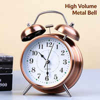 Jam Alarm Elektronik Logam Bundar Bergaya Kuno Vintage Berbentuk Tapal Kuda, Lampu Malam Kreatif Retro, Quartz Sederhana