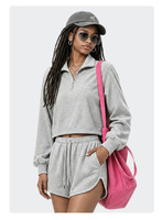 Ensemble de survêtement 2 pièces pour femme : sweat à capuche avec cordon de serrage et short – Style preppy, sportif, pour club de tennis ou détente en extérieur