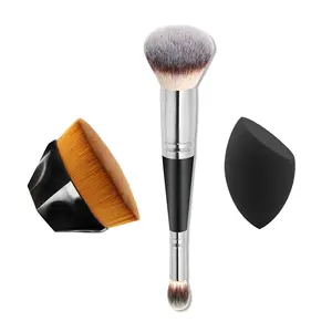 Luxe Dual Ended Foundation Concealer Blending Makeup Brush Complexion Perfection Brush Applicator with Fluff Large Face Brush