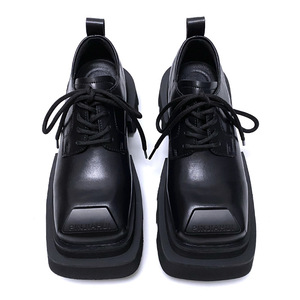 <span class=keywords><strong>Chaussures</strong></span> Derby sophistiquées à bout carré et lacets pour hommes, unisexe, à bout épais, semelle épaisse, rehaussant la taille, style britannique polyvalent, couleur unie - Product Image 5