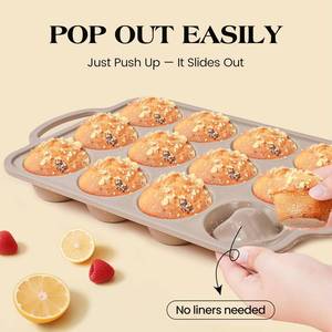 MUYULINS Factory Beige 6-<b>Cup</b> LFGB Non-Stick BPA Free Metal Reinforced Frame <b>Large</b> Silicone Cupcake Pan American Muffin Tray - Product Image 4
