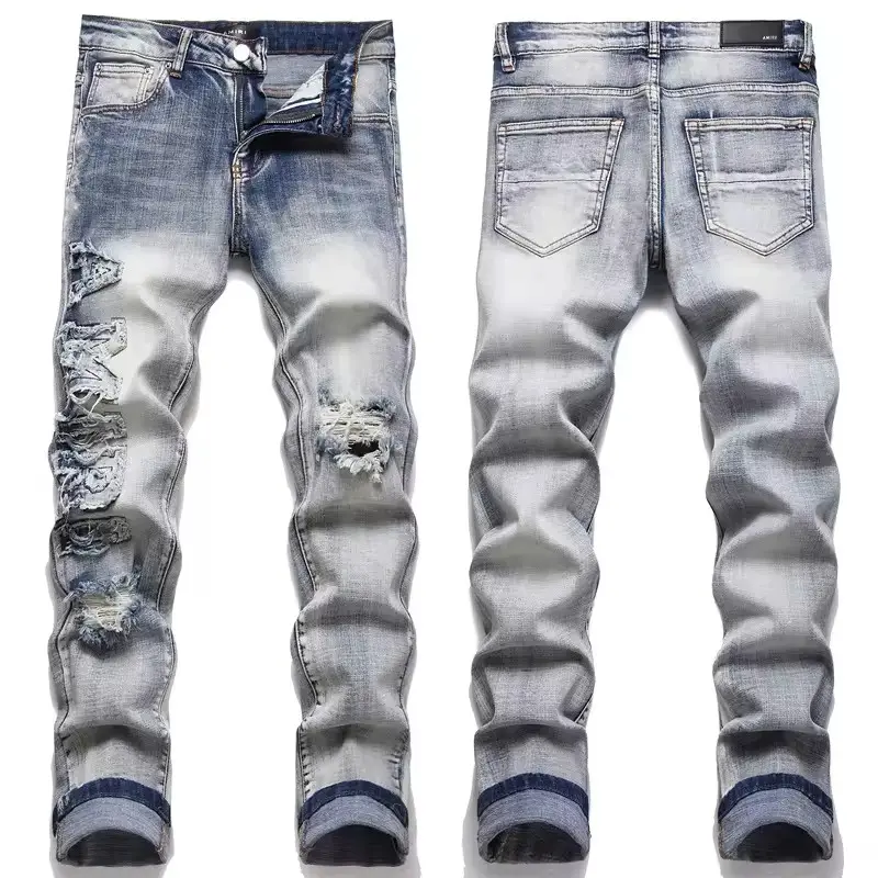Hochwertige neue Modedesign Freizeit für Amiriy Jeans Hip Hop Street Slim Fit individuelle Jeans zerrissene Herrenjeans