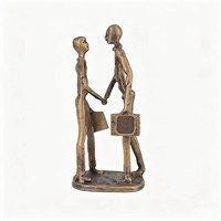 Figurine abstraite en fonte en forme de serrage de main, sculpture moderne de collaboration au bureau, cadeau d'inauguration fait main, décoration de bureau, artisanat métallique