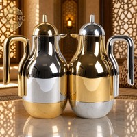 Carafe à café Dallah de luxe plaquée or 1000 ml, théière arabe traditionnelle avec doublure intérieure unique en verre rose, carafe à café isolée