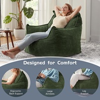 Fauteuil pouf géant pour adultes, fauteuils pouf en velours côtelé de grande taille pour adolescents avec accoudoirs, canapé pouf confortable pour adultes