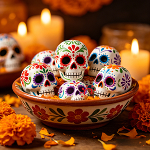 Exquisitas Calaveras de Azúcar Pintadas a Mano en Resina, Recuerdo <span class=keywords><strong>Mexicano</strong></span>, Adorno Vibrante para Mesa de Halloween, Regalo Cultural Tradicional - Product Image 1