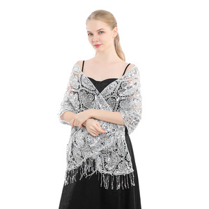 Venta al por mayor directa de fábrica: Pañuelos y chales largos de poliéster con diseño de lentejuelas y bordados para fiestas y bodas, elegantes para mujer. - Product Image 3