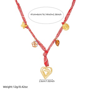 European American Floral Fabric Knot Necklace Gold Plated Heart Sunflower Pendant Clavicle Chain Party Jewelry - Product Image 4