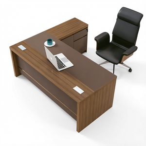 Escritorio Ejecutivo Modular en Forma de L Extensible de Lujo para 1 Persona - con Panel Convertible de Madera MFC Moderna para Uso en Villas - Product Image 1