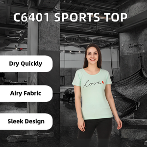 Women's C6401 <b>Short</b>-<b>Sleeved</b> Summer Sports <b>Top</b> Breathable <b>Knitted</b> Sweat Wicking <b>Top</b> with Embroidered Plaid Design for Autumn - Product Image 2