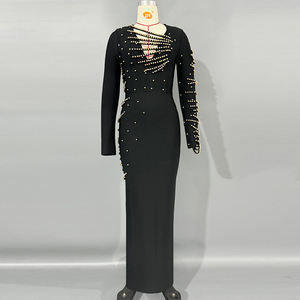 Femmes élégant été solide motif robe de soirée dentelle décorée plissée Technique durable lavable tenue de fête pour Club - Product Image 4