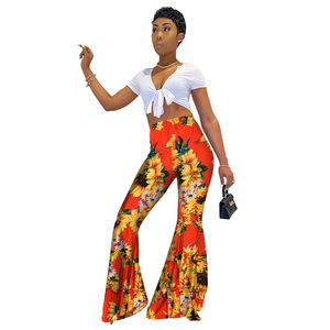 Summer new European and American style printed high waisted flared pants vacation style plus size <b>tight</b> pants for women - Product Image 4