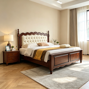 Traditional Mahogany <b>Queen</b> <b>Bed</b> <b>Frame</b> with Faux Leather Upholstered Headboard and Storage Footboard - Product Image 2