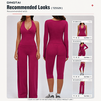 Ensemble de yoga Dingtai en tissu brossé uni, pantalon large et veste, survêtement respirant et ultra-doux pour femme, certifié CE REACH, personnalisable