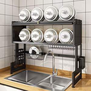 Estante de cocina de hierro moderno, portátil, no plegable, con escurridor de platos y puerta de gabinete para el hogar - Product Image 3