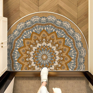 Yuequan Trading Ethnic Style Door Mat Flax Material Geometric Pattern Entryway Non Slip Dust Removing Cuttable Linen Mat - Product Image 1