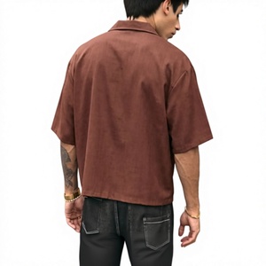 เสื้อเชิ้ตแขนสั้นพิมพ์ลายฮาวายสีน้ำตาลสำหรับผู้ชาย ปกคอพับได้ เหมาะสำหรับวันหยุดพักผ่อน ใส่สบายๆในฤดูร้อน ผ้าป๊อปลิน - Product Image 2