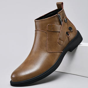0920 Chaussures d'hiver pour hommes grande taille de bonne qualité, bottes à lacets en cuir véritable noir, bottes <span class=keywords><strong>Chelsea</strong></span> - Product Image 4