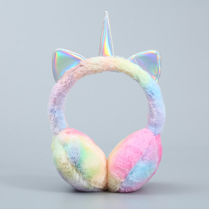 <span class=keywords><strong>Cache</strong></span>-oreilles pliables en fausse fourrure douce, motif <span class=keywords><strong>licorne</strong></span> tie-dye et paillettes, pour l'hiver, chauds et confortables - Product Image 2