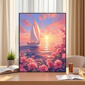 Pittura ad olio digitale <span class=keywords><strong>colorare</strong></span> il <span class=keywords><strong>paesaggio</strong></span> di animazione fatta a mano fai <span class=keywords><strong>da</strong></span> te fiore digitale soggiorno cucina pittura appesa - Product Image 6