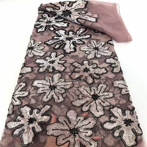 Tela de <span class=keywords><strong>lentejuelas</strong></span> con bordado de cuentas y tubos de alta resistencia, estilo europeo y americano, material negro para vestidos de novia y de noche. - Product Image 3