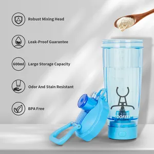 Taza de coctelera eléctrica recargable con logotipo personalizado, botella de agua de proteína automática portátil de 450mL/600ml, Etiqueta Privada