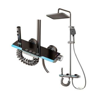 Ensemble de douche thermostatique numérique gris tout cuivre, tête de douche rectangulaire moderne avec affichage de la température intégré, unité de douche de salle de bain - Product Image 3