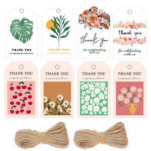 Etiquetas para flores y frutas en stock, 50 unidades por paquete, <span class=keywords><strong>con</strong></span> cuerda <span class=keywords><strong>de</strong></span> <span class=keywords><strong>yute</strong></span> <span class=keywords><strong>de</strong></span> 10 m, etiquetas impresas a color <span class=keywords><strong>con</strong></span> mensaje <span class=keywords><strong>de</strong></span> agradecimiento, etiquetas colgantes para embalaje <span class=keywords><strong>de</strong></span> regalos - Product Image 1