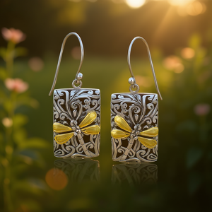 Pendientes Colgantes de Plata Tibetana para Mujer, Diseño Vintage de Insecto, Chapados en Oro de 18K, Aleación Bicolor, Joyería de Moda, Regalo - Product Image 2