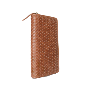 100% Genuine Leather Woven Zip Around Long <b>Wallet</b> <b>for</b> <b>Men</b> | Premium Leather Travel Organizer | <b>RFID</b> <b>Wallet</b> OEM ODM - Product Image 1