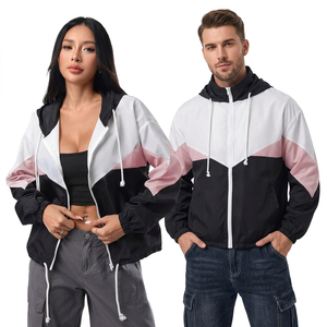 Unisex <b>Lightweight</b> Color Block <b>Hooded</b> Windbreaker Full Zip Long Sleeve <b>Jacket</b> - Product Image 1